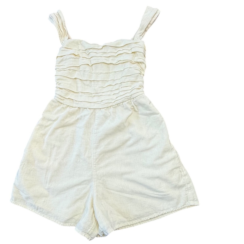 Abercrombie Fitch Linen Blend Romper XS Yellow Smocked Cottagecore Summer‎ Boho
